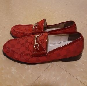 GUCCI SHOES WOMENS GG RED MOCCASINS EUR 40 US 10.5